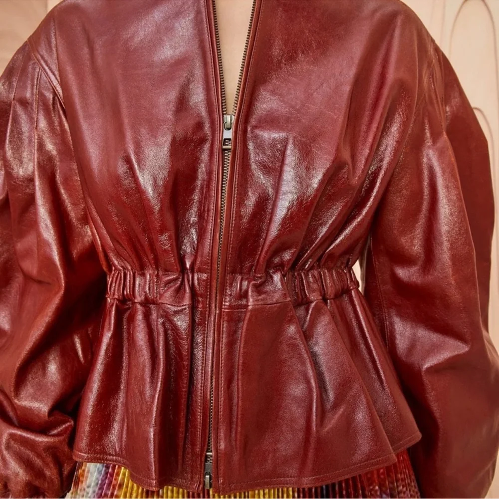 Ulla Johnson Briar Lamb Leather Jacket Mahogany Size Small NWOT - Picture 2 of 15